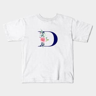 Watercolor Floral Letter D in Navy Kids T-Shirt